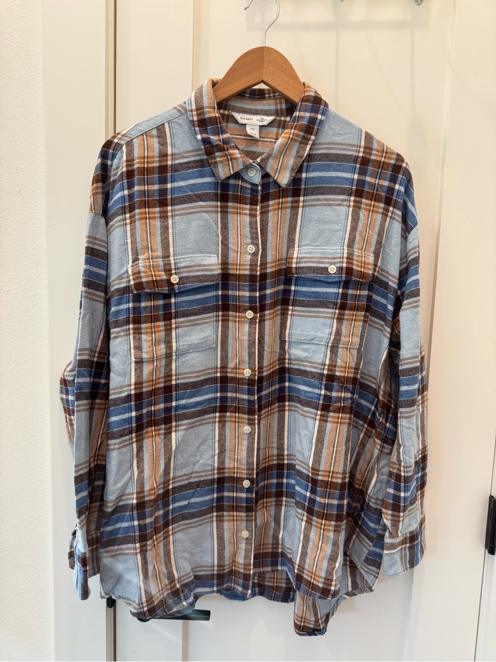 Old Navy Plaid Button-Down Shirt - Light Blue & Brown flannel